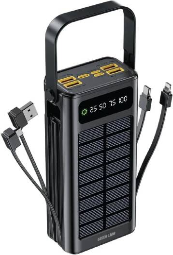 Green Lion Solar X 30000mAh Power Bank – PD 20W Fast Charging, Portable Solar Power Bank (Black) , 