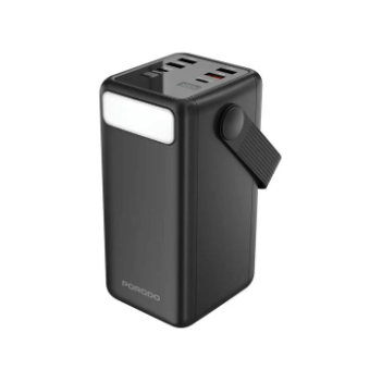 Porodo Lara 50000mAh Power Bank – 20W PD Fast Charging, Built-in Cables, Flashlight & Handle (Black) , 