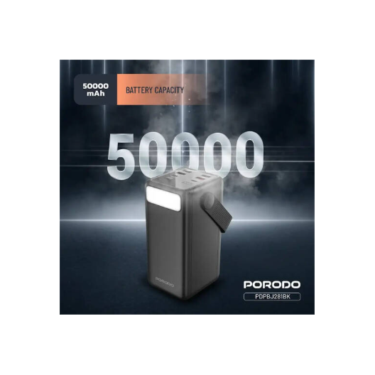 Porodo Lara 50000mAh Power Bank – 20W PD Fast Charging, Built-in Cables, Flashlight & Handle (Black) ,  - Hover