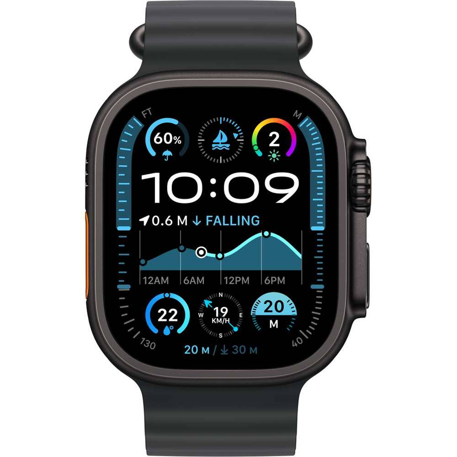Apple Watch Ultra 2 GPS + Cellular 49mm Black Titanium Case with Black Ocean Band , Black , 49mm , Titanium , Black Ocean Band , M/L - Hover