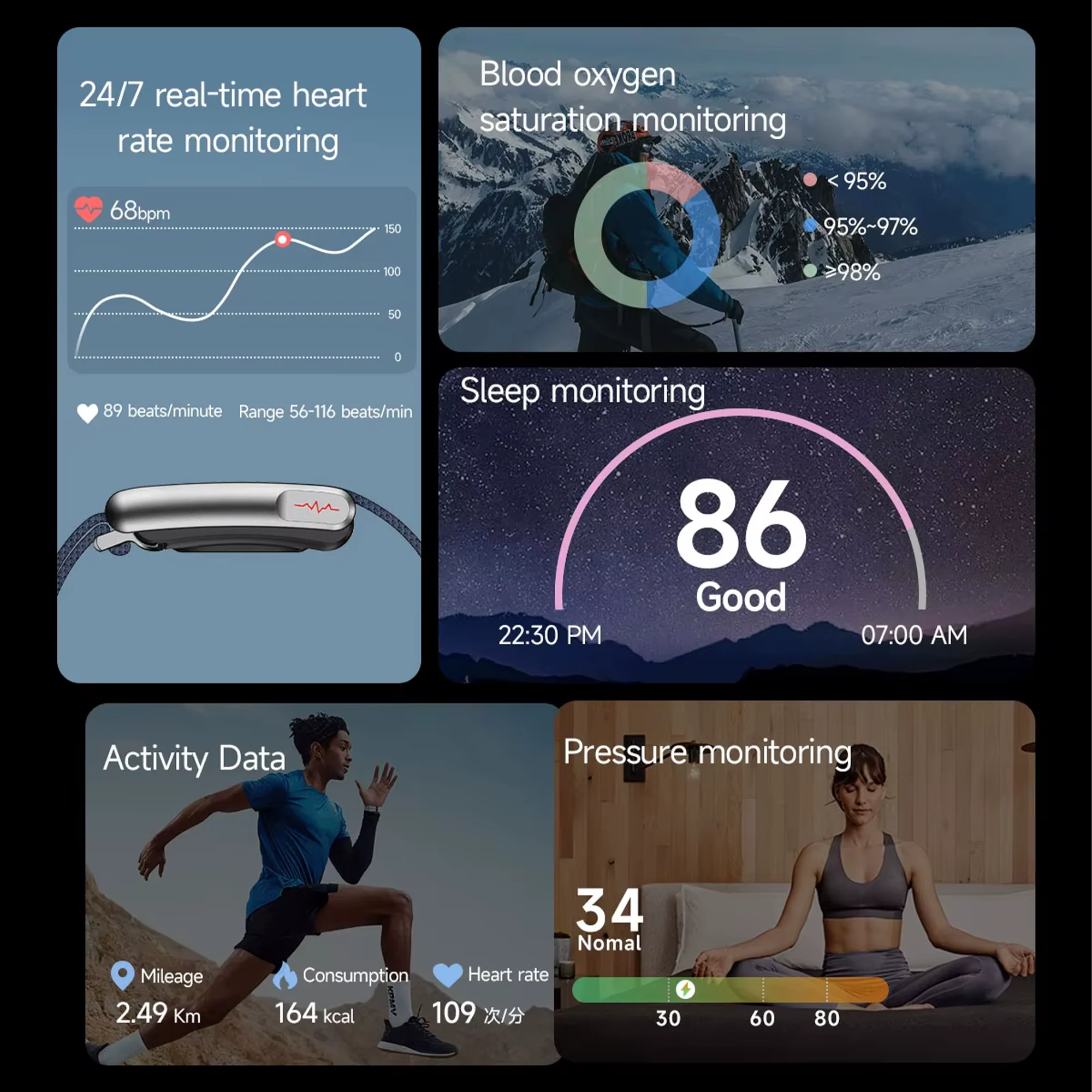MAJDOMO LOOP Fitness Tracker with screen-Free ECG Monitoring , Black - Hover