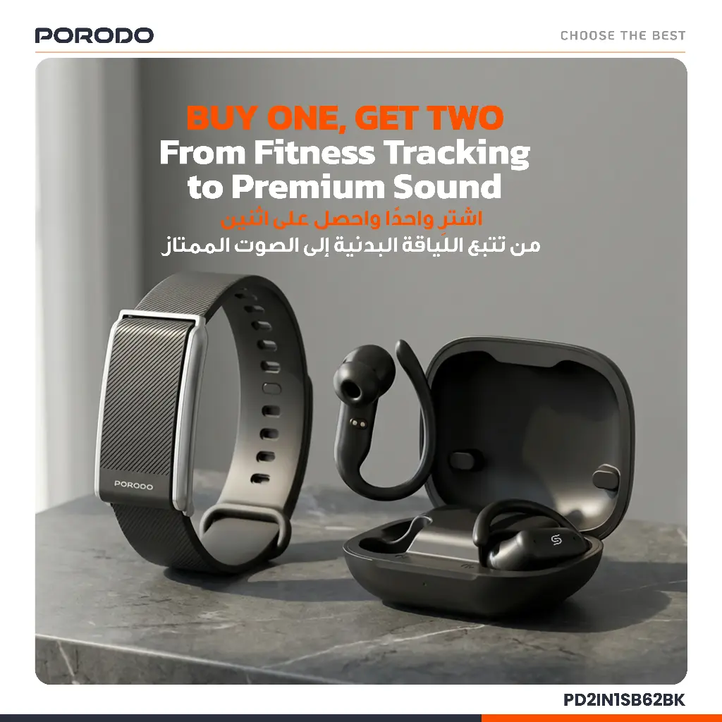 Porodo ACTIVEX SMART FITNESS BAND & EARBUDS , Black - Hover