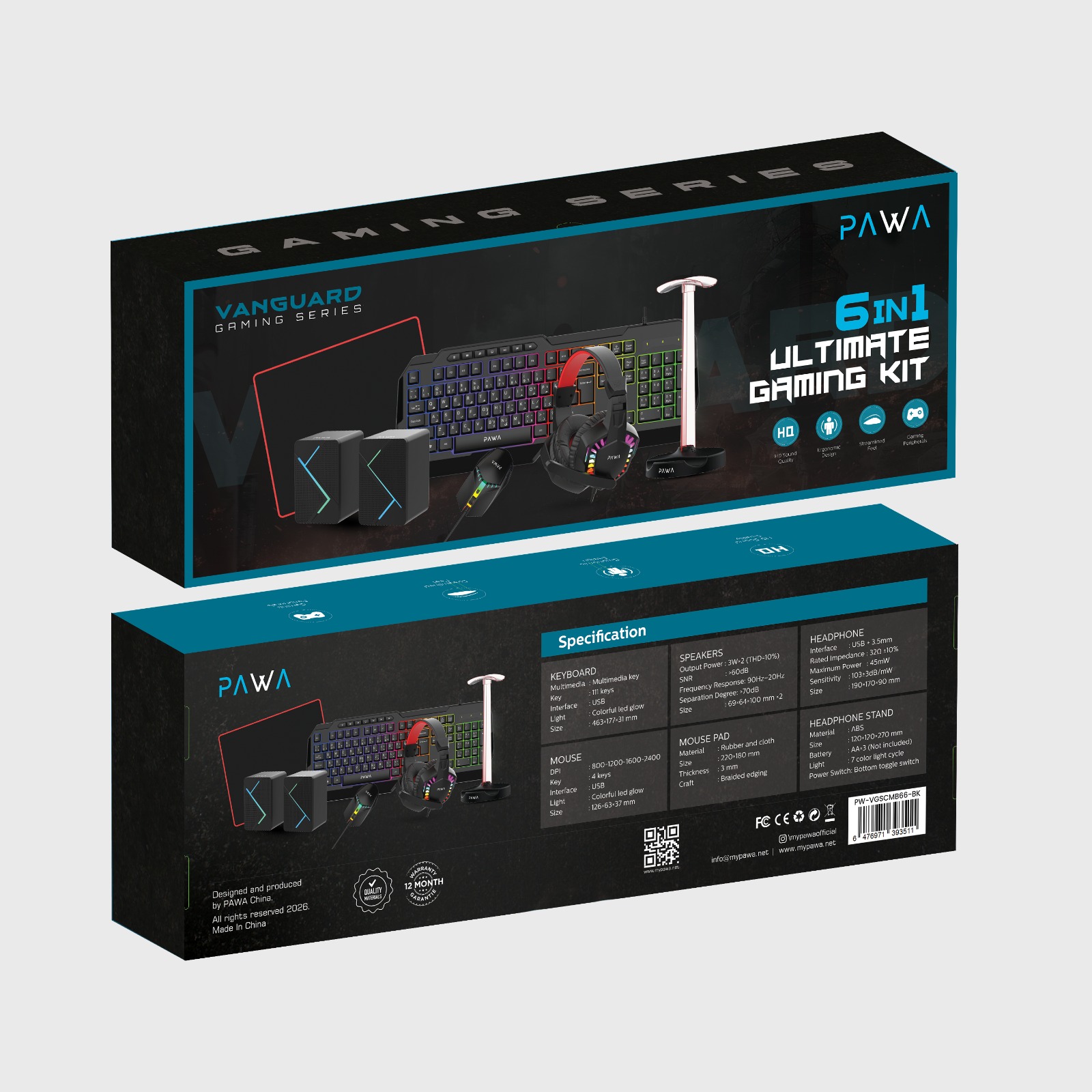 PAWA VANGUARD GAMING SERIES 6 IN 1 ULTIMATE GAMING KIT , Black - Hover