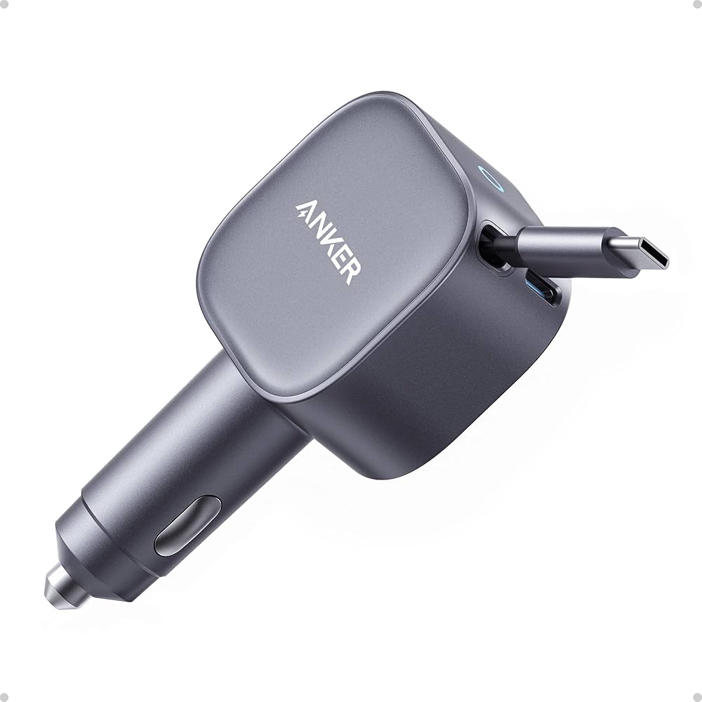 Anker 75W USB-C Car Charger With Built-In Retractable Usb-C Cable , Gray