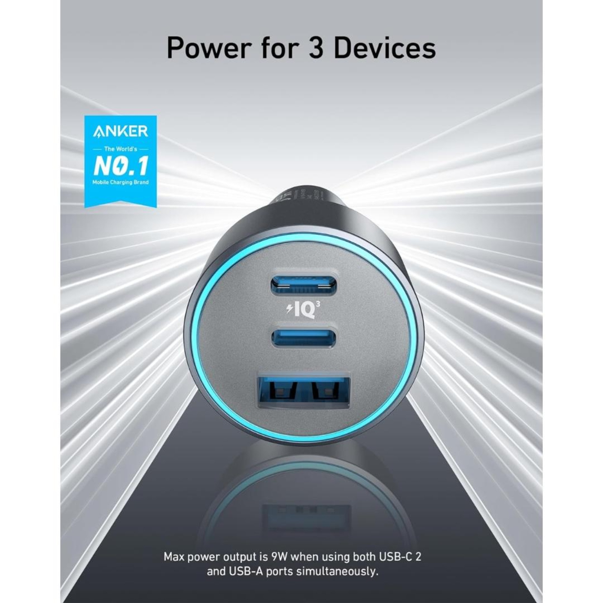 Anker 335 67W Car Charger with 3ft Type-C Cable , black - Hover