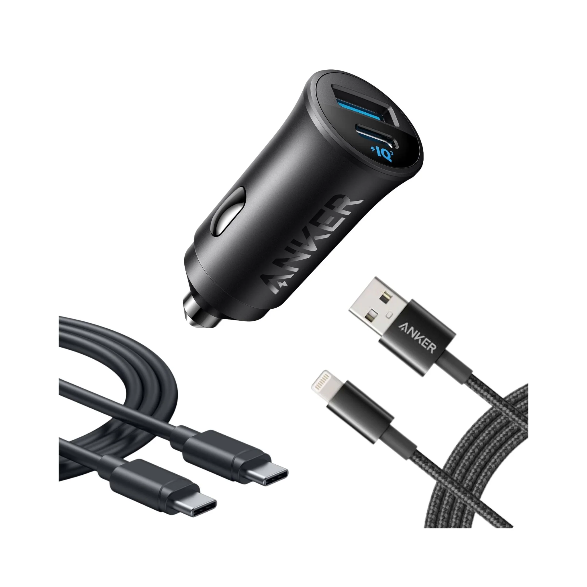 Anker 30W 2 Port Car Charger With 2 Cable , black